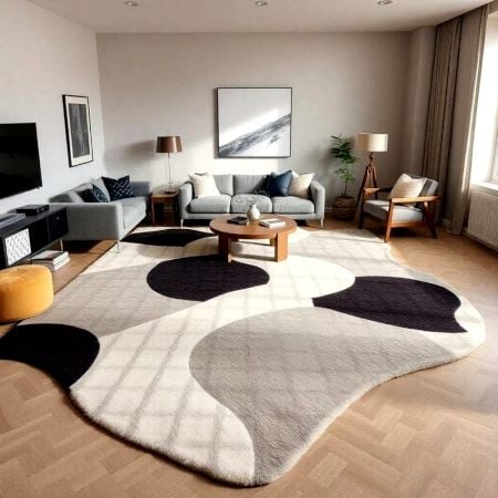 Handcrafted Neutral Organic Abstract Living Room Rug